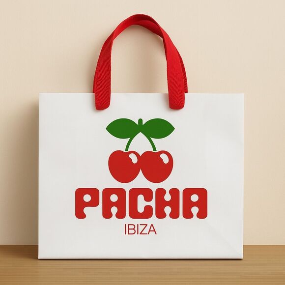 Pacha Ibiza Designer Shopping Bag White with Red Handles - Picture 1 of 2